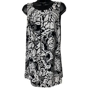 White‎ House Black Market Sleeveless Top Women's Medium Black White Floral